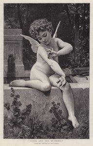 Amor ja perhonen (litho) tekijältä William Adolphe (after) Bouguereau