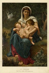 Hyväntekeväisyys (chromolitho) tekijältä William Adolphe Bouguereau