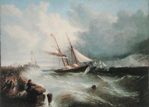 Prinssi Albertin saapuminen Doveriin matkalla Lontooseen avioitumaan kuningatar Victorian kanssa vuonna 1840 (öljy kankaalle)