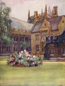 Magdalen College, jossa näkyy presidentin loossi ja perustajan torni (värilitro). tekijältä William Ainsworth Wildman