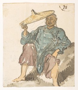 28 Nukkuva hahmo, luultavasti Turon Baystä.  Albumilta, jossa on 372 piirustusta maisemista, rannikoista, pukuista ja arjesta, jotka on tehty Lord Macartneyn Kiinan keisarin suurlähetystön aikana vuosina 1792–1794 (kynä ja akvarelli paperille) tekijältä William Alexander