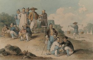 Ryhmä kiinalaisia katsomassa Earl of McCartneyn Kiinan-suurlähetystöä tekijältä William Alexander