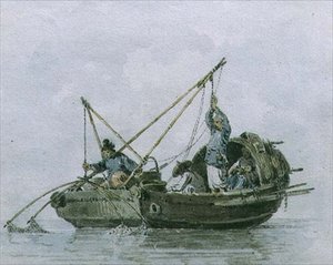 Kiinalaiset kalastajat roskapostissa (akvarelli) tekijältä William Alexander