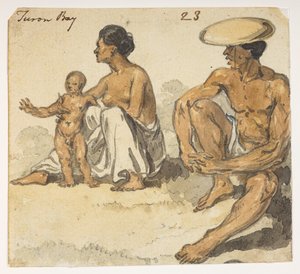 f.4 23 Mies, nainen ja Turon Bayn lapsi.  Albumilta, jossa on 372 piirustusta maisemista, rannikoista, pukuista ja arjesta, jotka on tehty Lord Macartneyn Kiinan keisarin suurlähetystön aikana vuosina 1792–1794 (kynä ja akvarelli paperille) tekijältä William Alexander