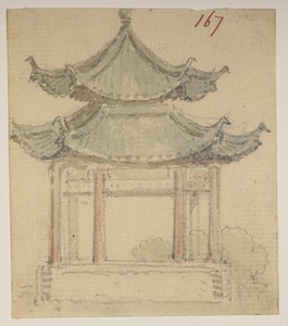 f.63 167 Temppeli.  , albumista, jossa on 372 piirustusta maisemista, rannikoista, pukuista ja arjesta, jotka on tehty Lord Macartneyn Kiinan keisarin suurlähetystön aikana vuosina 1792–1794 (kynä ja akvarelli paperille) tekijältä William Alexander
