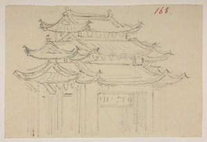 f.63 168 Temppelit.  , albumista, jossa on 372 piirustusta maisemista, rannikoista, pukuista ja arjesta, jotka on tehty Lord Macartneyn Kiinan keisarin suurlähetystön aikana vuosina 1792–1794 (kynä ja akvarelli paperille) tekijältä William Alexander