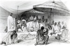 Attah, kirjasta "Picturesque Views on the River Niger, luonnosteltu Landerin viimeisellä vierailulla 1832-33", Charles Haghen litografia, 1840 tekijältä William Allen