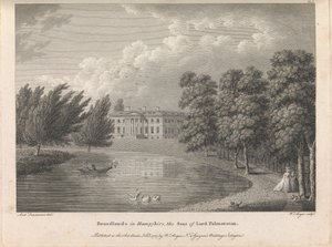 Broadlands in Hampshire, Lord Palmerstonin kotipaikka (julkaisija W. Angus), levy 1; sivu 42 (Nide 1)