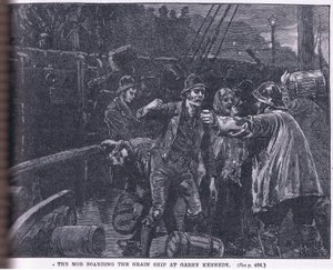 Joukko nousee viljalaivaan Garry Kennedyssä vuonna 1841 jKr. tekijältä William Barnes Wollen