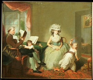 Ryhmäkuva herra ja rouva Haywardista lastensa Mathildan ja Georgen kanssa, n. 1789 tekijältä William Beechey