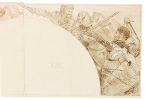 Luonnos seinämaalaukseen Wallington Hallissa (muste ja kynä paperille (liimattu kortille)) tekijältä William Bell Scott