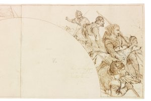 Luonnos seinämaalaukseen Wallington Hallissa (muste ja kynä paperille (liimattu kortille)) tekijältä William Bell Scott