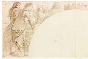 Luonnos seinämaalaukseen Wallington Hallissa (muste ja kynä paperille (liimattu kortille)) tekijältä William Bell Scott