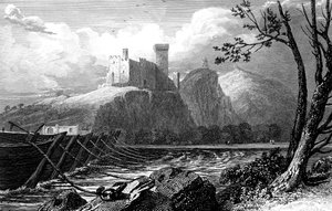Beaucairen linna ja venesilta Rhônen yli, Ranska, 1824.