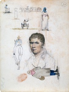 Kahdeksan pientä piirustusta, mukaan lukien muotokuva, hahmotutkimukset, kärryt, taiteilija William Berryman. tekijältä William Berryman