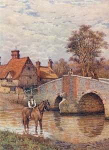 Eynsfordin silta Darent-joen varrella (värilitografia). tekijältä William Biscombe Gardner