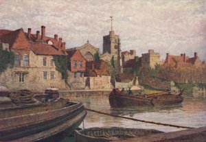 Maidstone. Muinaisen palatsin, kirkon ja Old Collegen takaosa Medwayn toiselta puolelta, 1900 tekijältä William Biscombe Gardner