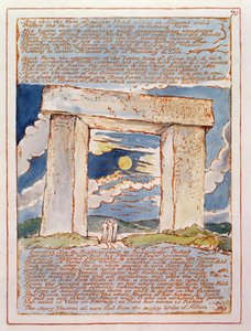 "And this the Form of Mighty Hand...", levy 70 Jerusalemista (Bentley Copy E) 1804-20 (reliefisyövytys kynällä ja vesivärillä paperille) tekijältä William Blake