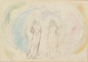 Beatrice ja Dante kaksosissa, liekin pallojen keskellä, 1825-1827 tekijältä William Blake