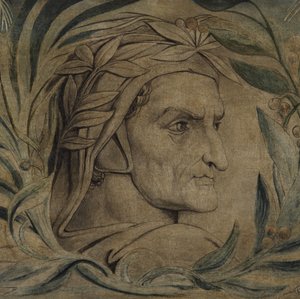 Dante Alighieri, n. 1800-03 (kynä ja muste temperalla kankaalle) tekijältä William Blake