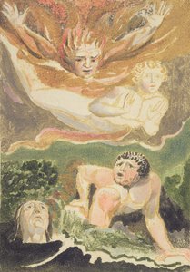 Neljä alaston miestä nousemassa esiin elementeistään, levy 4 julkaisusta "The First Book of Urizen", 1794 (väripainettu kohokuvio musteella ja wc:llä) tekijältä William Blake
