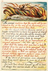 Kuvitus teoksesta "Taivaan ja helvetin avioliitto", noin 1808 (käsin väritetty etsaus). tekijältä William Blake