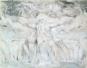 Job ja hänen tyttärensä (lyijykynä, kynä ja harmaa muste) tekijältä William Blake