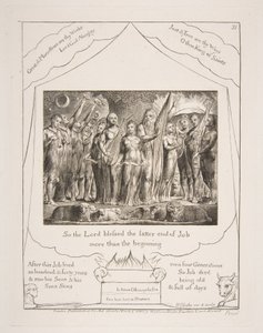 Job ja hänen vaimonsa palautettiin vaurauteen, Jobin kirjan kuvituksista, 1825-26. tekijältä William Blake