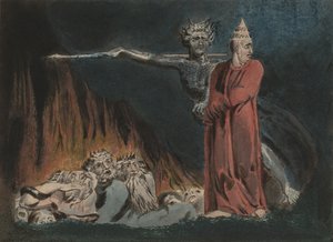 Lucifer ja paavi helvetissä, n. 1794-1796 tekijältä William Blake