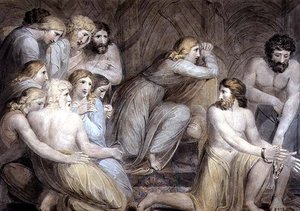 No.0456b Joosef käskee Simeonin sidottavaksi, Joosefin tarinan levy 2, n. 1785 (kynä ja muste ja akvarelli lyijykynällä paperille) tekijältä William Blake
