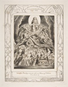 Saatana Jumalan valtaistuimen edessä, Jobin kirjan kuvituksista, 1825-26. tekijältä William Blake