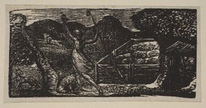 Shepherd Chases Away a Wolf, Thorntons Pastorals of Vergil, 1821. tekijältä William Blake