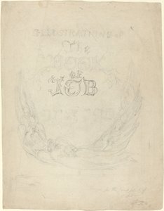 Luonnos Jobin kirjan kaiverrettujen kuvien otsikkosivulle tekijältä William Blake