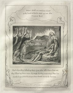 Jobin kirja: nro 7, ja kun he olivat nostaneet katseensa kauas eivätkä tunteneet häntä..., 1825. tekijältä William Blake