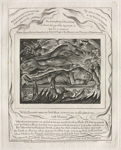 Jobin kirja: Pl. 11, Unelmilla sängylläni sinä pelotat minua ja pelotat minua..., 1825. tekijältä William Blake