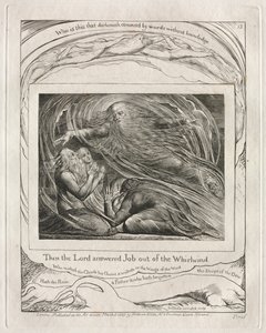 Jobin kirja: Pl. 13, Sitten Herra vastasi Jobille pyörteestä, 1825. tekijältä William Blake