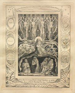Jobin kirja: Pl. 14, Kun aamutähdet lauloivat yhdessä, ja kaikki Jumalan pojat..., 1825. tekijältä William Blake