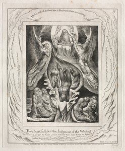 Jobin kirja: Pl. 16, Sinä olet täyttänyt jumalattomien tuomion, 1825. tekijältä William Blake