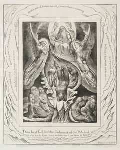 Jobin kirja: Pl. 16, Sinä täytät jumalattomien tuomion, 1825. tekijältä William Blake