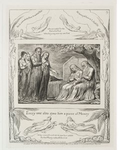 Jobin kirja: Pl. 19, Jokainen antoi hänelle myös palan rahaa, 1825. tekijältä William Blake