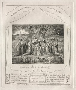Jobin kirja: Pl. 1, Näin Job teki jatkuvasti, 1825. tekijältä William Blake