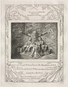 Jobin kirja: Pl. 20. Koko maasta ei löytynyt kauniita naisia kuin Jobin tyttäret tekijältä William Blake