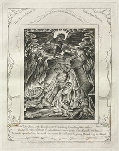 Jobin kirja: Pl. 3, Poikasi ja tyttäresi söivät ja joivat viiniä..., 1825. tekijältä William Blake