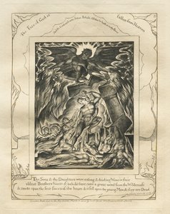 Jobin kirja: Pl. 3, Poikasi ja tyttäresi söivät ja joivat viiniä..., 1825. tekijältä William Blake