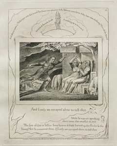 Jobin kirja: Pl. 4, Ja minä vain pakenin yksin kertoakseni sinulle, 1825. tekijältä William Blake