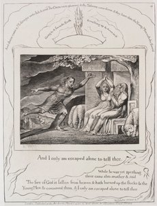 Jobin kirja: Pl. 4, ja olen vain paennut yksin kertoakseni sinulle, 1825. tekijältä William Blake