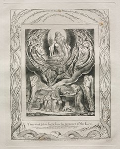 Jobin kirja: Pl. 5, Sitten Saatana lähti Herran edestä, 1825. tekijältä William Blake