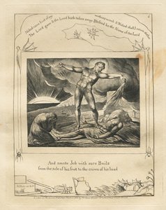Jobin kirja: Pl. 6, ja löi Jobia kipeillä paiseilla / hänen jalkapohjasta pään kruunuun tekijältä William Blake