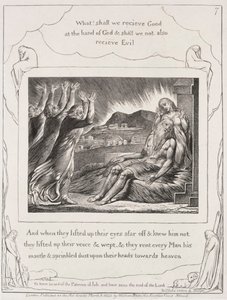 Jobin kirja: Pl. 7, Ja kun he olivat nostaneet silmänsä, 1825. tekijältä William Blake