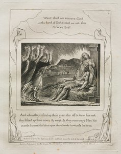 Jobin kirja: Pl. 7, Ja kun he nostivat katseensa kauas eivätkä tunteneet häntä..., 1825. tekijältä William Blake